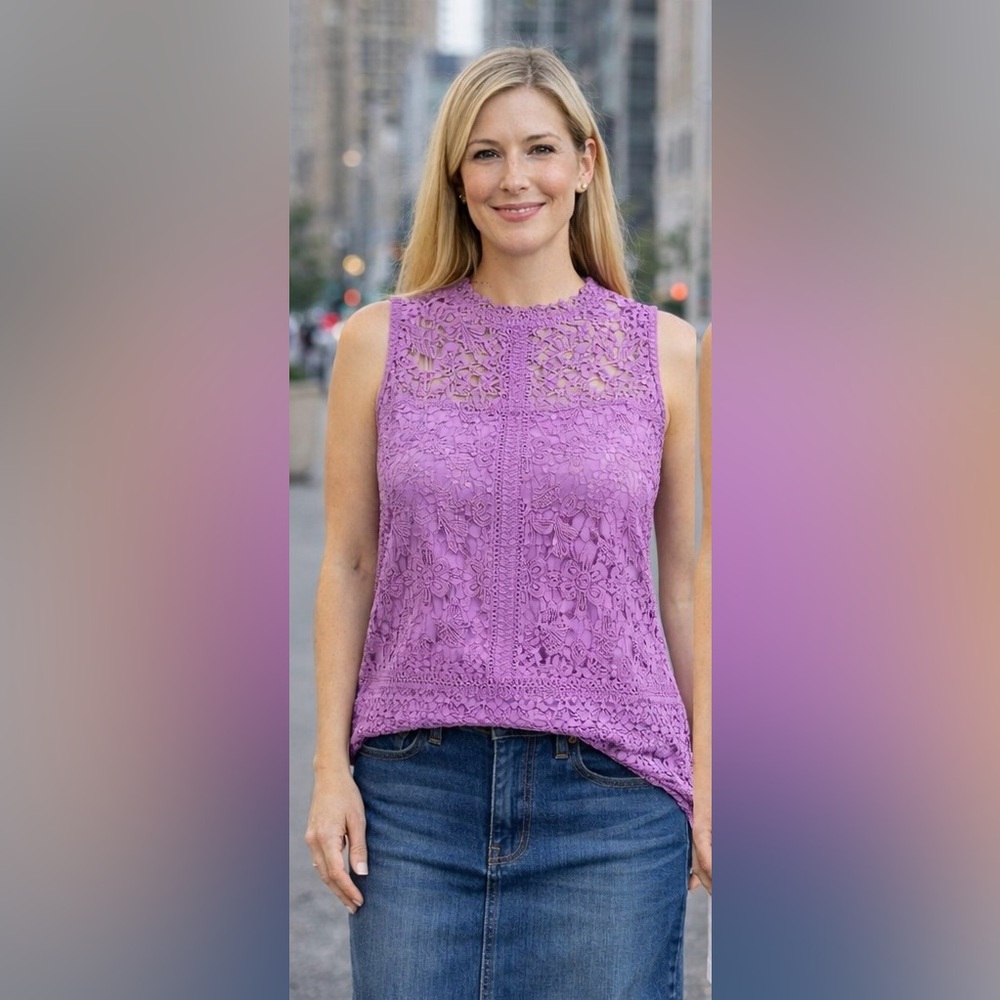 Laundry By Shelli Segal Purple Lace Sleeveless Top